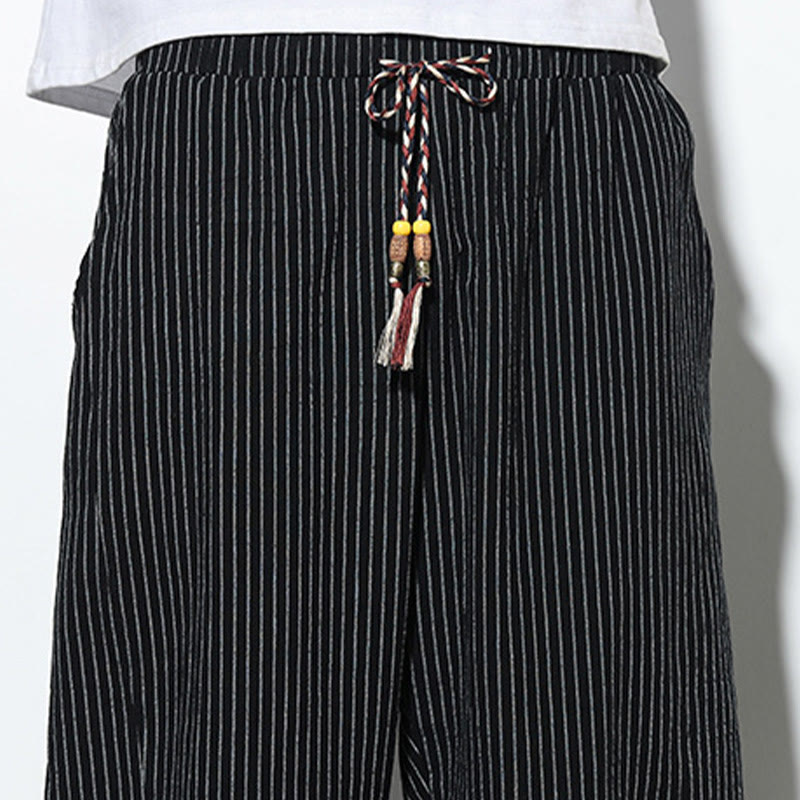 Pantalones harén de lino y algodón con cordón ajustable para hombre, de verano, con diseño de rayas de Buddha Stones , de longitud 7-8 y bolsillos - image 18