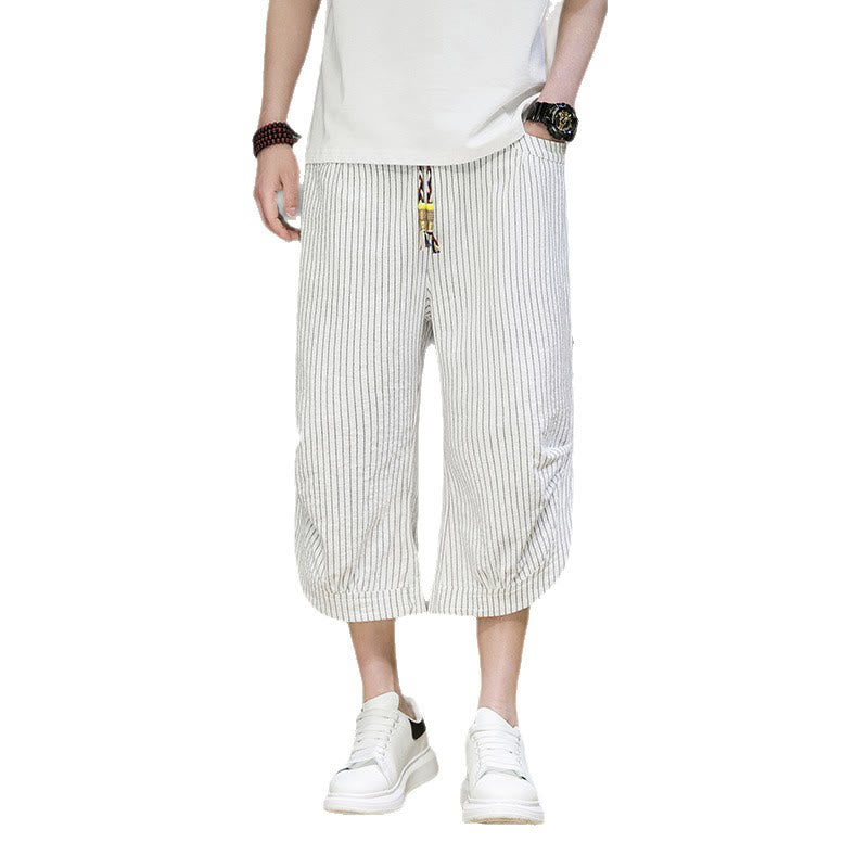 Pantalones harén de algodón para hombre, informales, con diseño de rayas blancas y botones con cordón y bolsillos - image 25