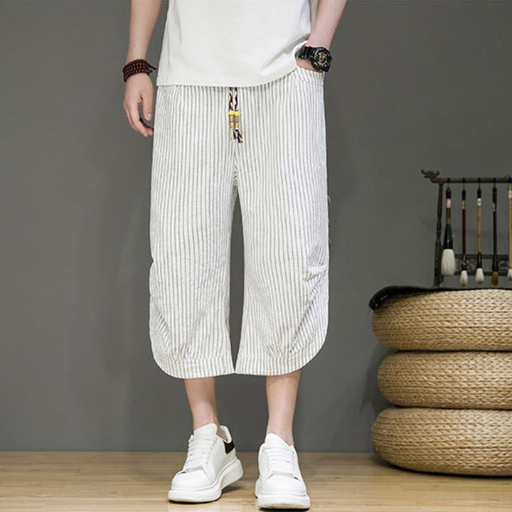 Pantalones harén de algodón para hombre, informales, con diseño de rayas blancas y botones con cordón y bolsillos - image 22