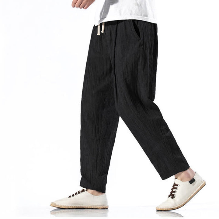 Pantalones Buddha Stones largos de lino y algodón con diseño plisado, lisos e informales, con cordón ajustable y bolsillos para hombre. - image 28