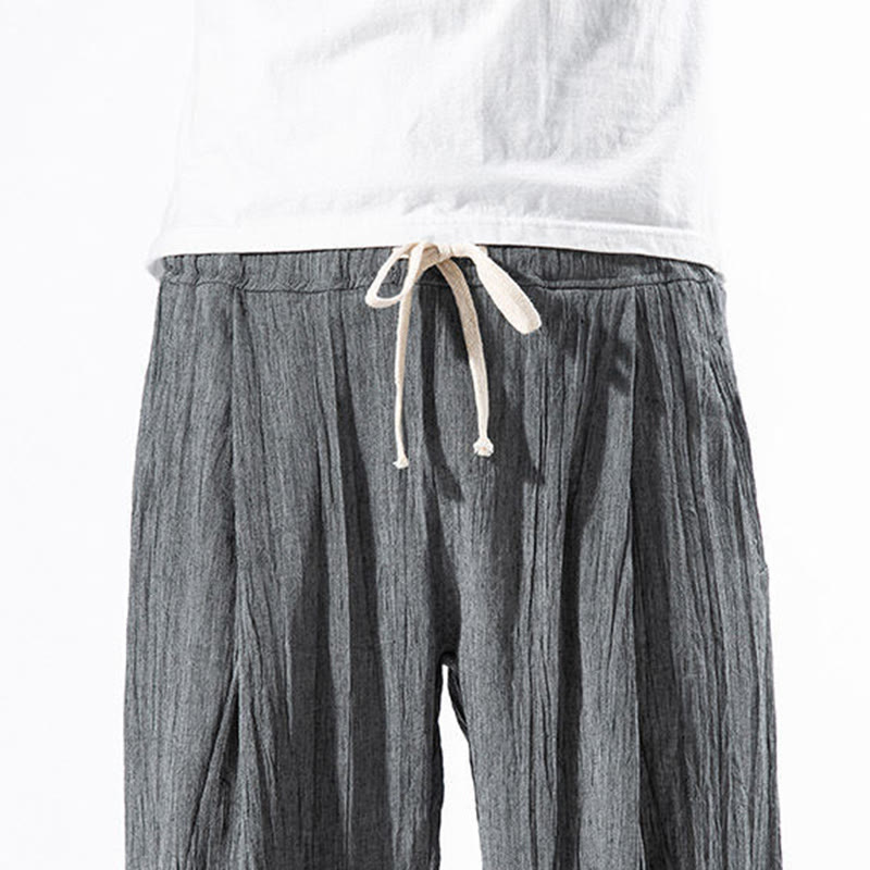 Pantalones Buddha Stones largos de lino y algodón con diseño plisado, lisos e informales, con cordón ajustable y bolsillos para hombre. - image 11