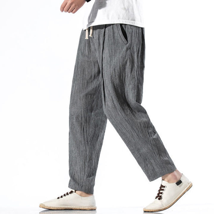 Pantalones Buddha Stones largos de lino y algodón con diseño plisado, lisos e informales, con cordón ajustable y bolsillos para hombre. - image 9