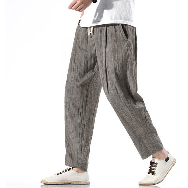 Pantalones Buddha Stones largos de lino y algodón con diseño plisado, lisos e informales, con cordón ajustable y bolsillos para hombre. - image 17