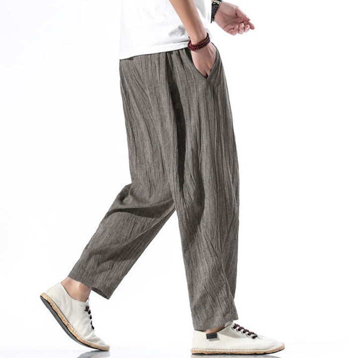 Pantalones Buddha Stones largos de lino y algodón con diseño plisado, lisos e informales, con cordón ajustable y bolsillos para hombre. - image 18