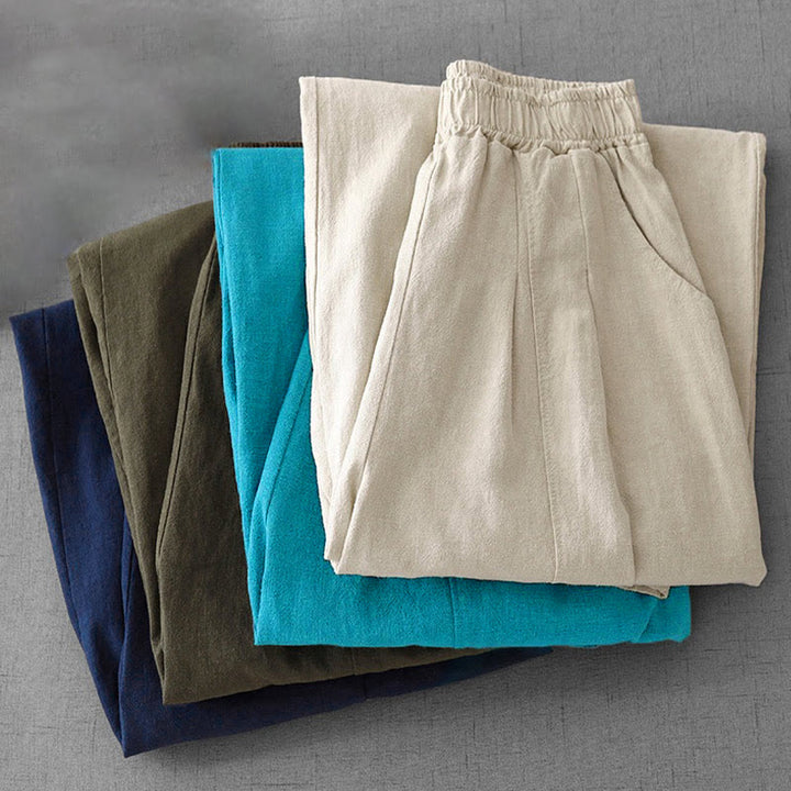 Pantalones harén de lino y algodón para mujer, informales, lisos, de largo 7-8, con bolsillos y estampado Buddha Stones - image 33