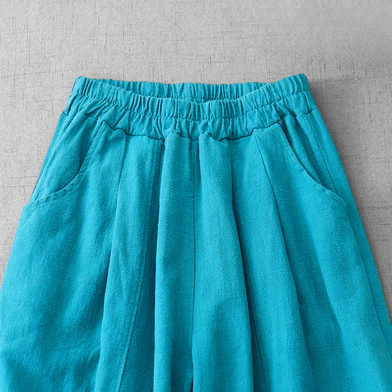 Pantalones harén de lino y algodón para mujer, informales, lisos, de largo 7-8, con bolsillos y estampado Buddha Stones