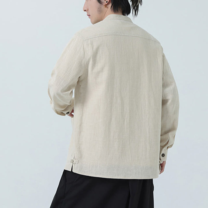 Chaqueta y camisa con botones y bolsillos de Buddha Stones para hombre, de lino y algodón con forro polar - image 8