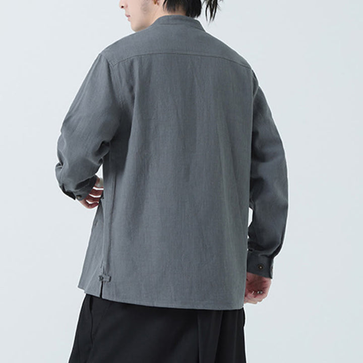 Chaqueta y camisa con botones y bolsillos de Buddha Stones para hombre, de lino y algodón con forro polar - image 14