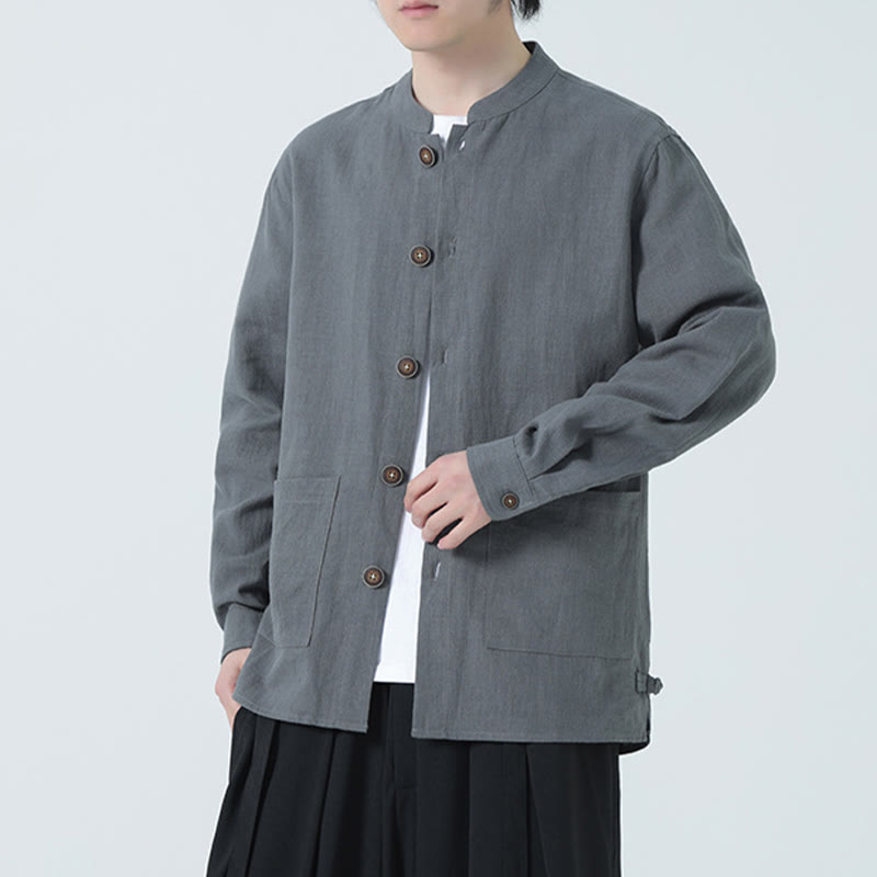 Chaqueta y camisa con botones y bolsillos de Buddha Stones para hombre, de lino y algodón con forro polar - image 16