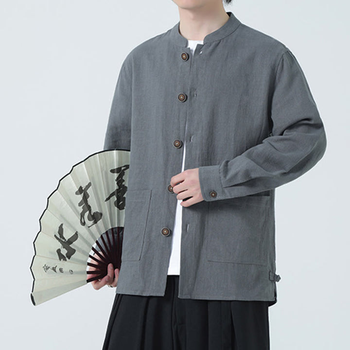 Chaqueta y camisa con botones y bolsillos de Buddha Stones para hombre, de lino y algodón con forro polar - Gris - US/UK/AU46, EU56 (5XL) - image 13