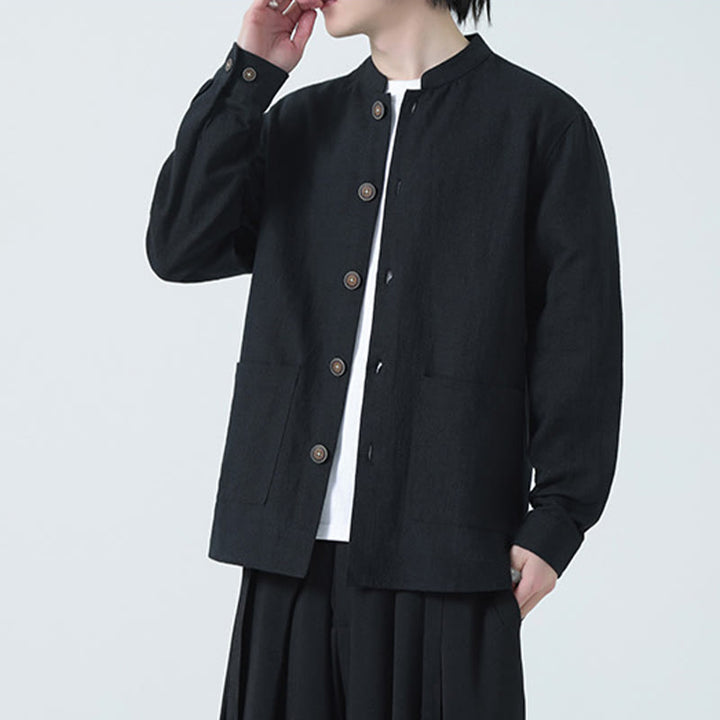 Chaqueta y camisa con botones y bolsillos de Buddha Stones para hombre, de lino y algodón con forro polar - image 21