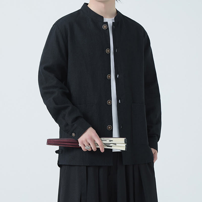 Chaqueta y camisa con botones y bolsillos de Buddha Stones para hombre, de lino y algodón con forro polar - image 24