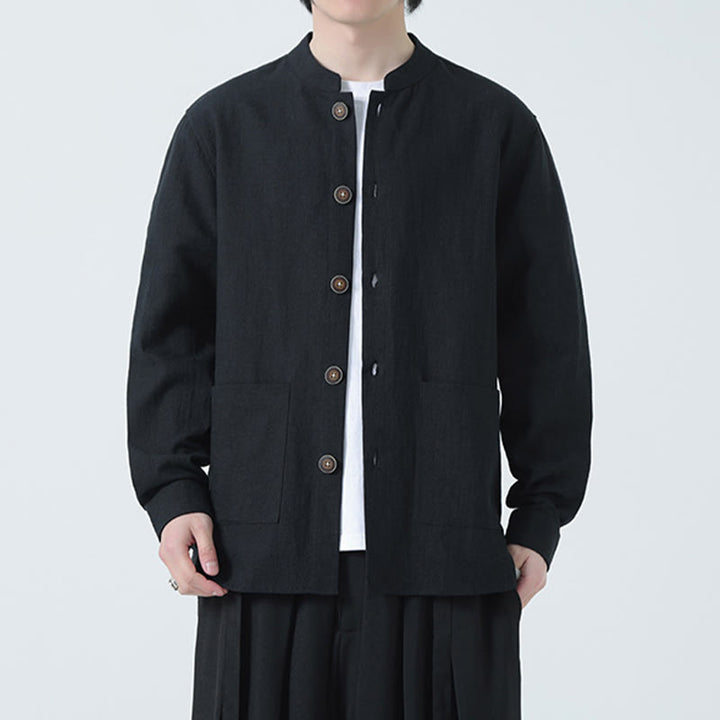 Chaqueta y camisa con botones y bolsillos de Buddha Stones para hombre, de lino y algodón con forro polar - image 25