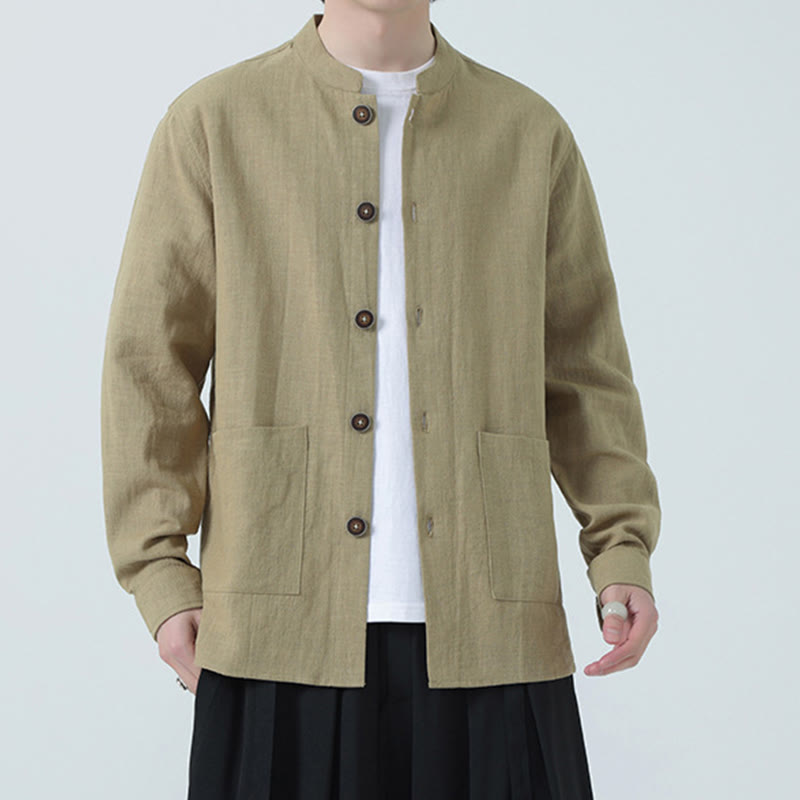 Chaqueta y camisa con botones y bolsillos de Buddha Stones para hombre, de lino y algodón con forro polar - image 31