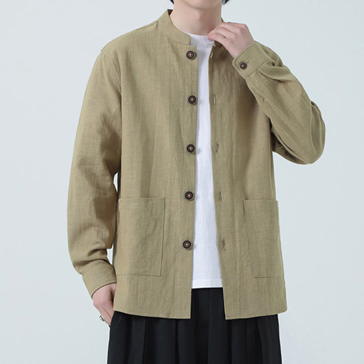 Chaqueta y camisa con botones y bolsillos de Buddha Stones para hombre, de lino y algodón con forro polar - image 27