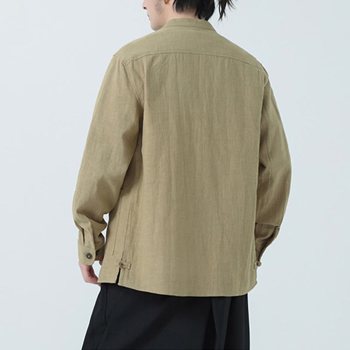 Chaqueta y camisa con botones y bolsillos de Buddha Stones para hombre, de lino y algodón con forro polar - image 28