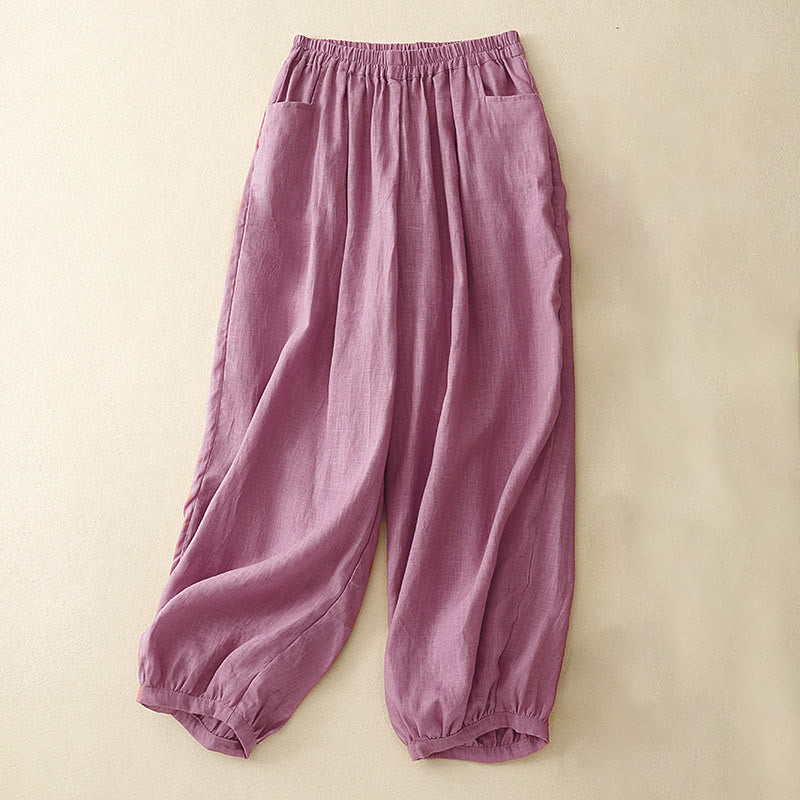 Pantalones tobilleros de algodón con bolsillos para mujer, de Buddha Stones Summer Commute, en color puro - Rojo violeta pálido - US8-10，UK/AU12-14，EU40-42 (2XL) - image 0