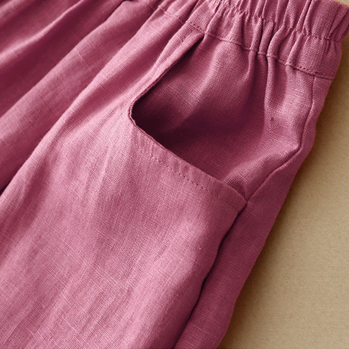 Pantalones tobilleros de algodón con bolsillos para mujer, de Buddha Stones Summer Commute, en color puro - image 3