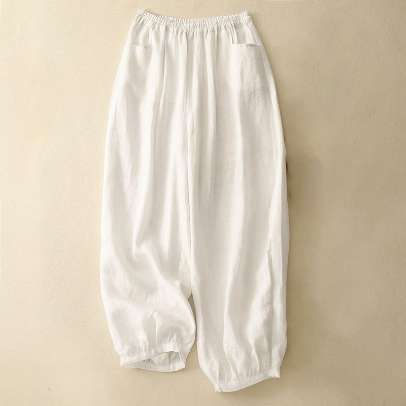 Pantalones tobilleros de algodón con bolsillos para mujer, de Buddha Stones Summer Commute, en color puro - Blanco - US8-10，UK/AU12-14，EU40-42 (2XL) - image 7