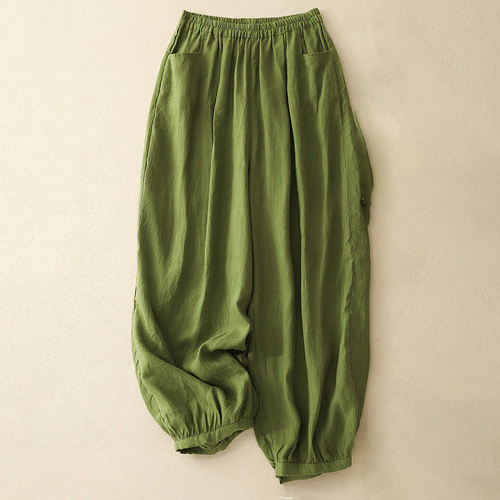 Pantalones tobilleros de algodón con bolsillos para mujer, de Buddha Stones Summer Commute, en color puro - Verde oliva - US8-10，UK/AU12-14，EU40-42 (2XL) - image 14