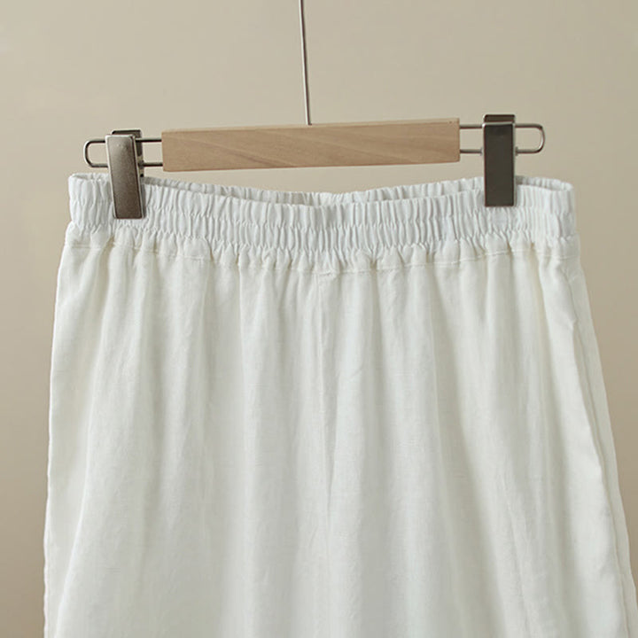 Pantalones de algodón de pierna ancha para mujer con bolsillos y diseño retro de patchwork de encaje liso de Buddha Stones Commute, longitud 7-8