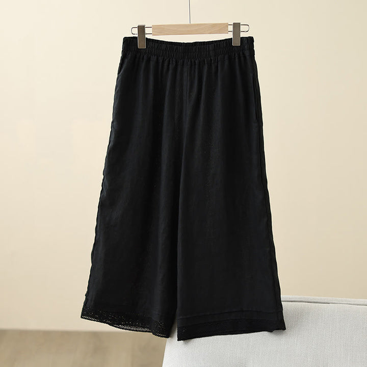 Pantalones de algodón de pierna ancha para mujer con bolsillos y diseño retro de patchwork de encaje liso de Buddha Stones Commute, longitud 7-8 - Negro - US8-10，UK/AU12-14，EU40-42 (2XL) - image 23