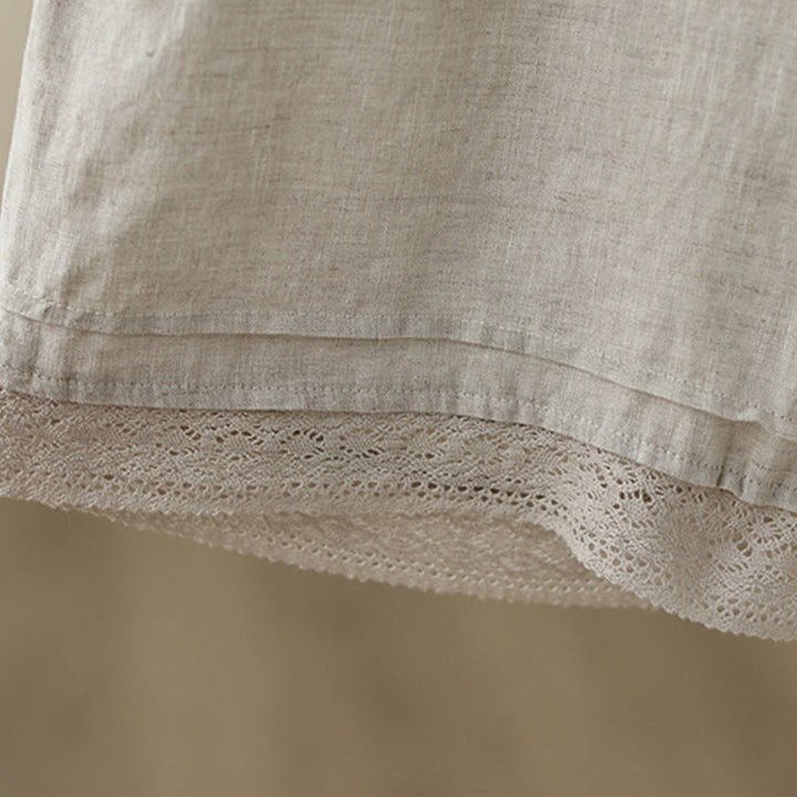 Pantalones de algodón de pierna ancha para mujer con bolsillos y diseño retro de patchwork de encaje liso de Buddha Stones Commute, longitud 7-8