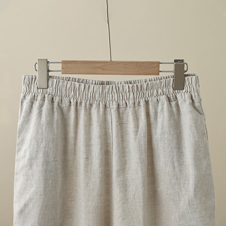 Pantalones de algodón de pierna ancha para mujer con bolsillos y diseño retro de patchwork de encaje liso de Buddha Stones Commute, longitud 7-8