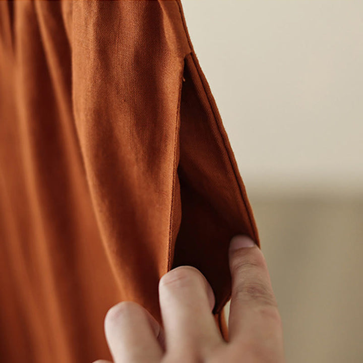 Pantalones de algodón de pierna ancha para mujer con bolsillos y diseño retro de patchwork de encaje liso de Buddha Stones Commute, longitud 7-8