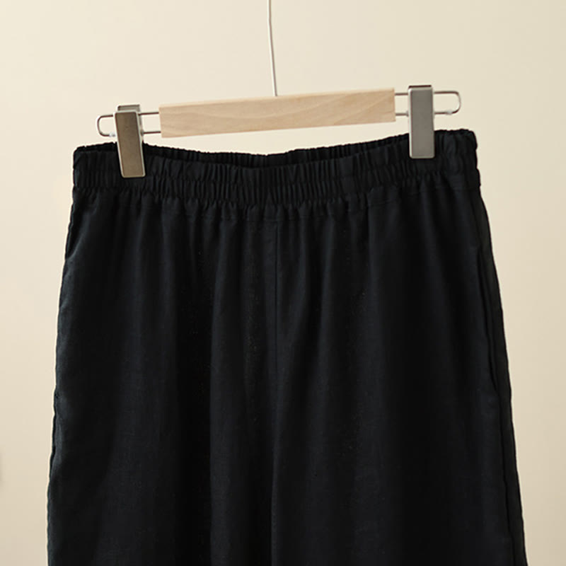 Pantalones de algodón de pierna ancha para mujer con bolsillos y diseño retro de patchwork de encaje liso de Buddha Stones Commute, longitud 7-8