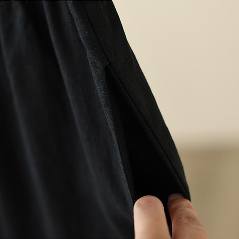 Pantalones de algodón de pierna ancha para mujer con bolsillos y diseño retro de patchwork de encaje liso de Buddha Stones Commute, longitud 7-8