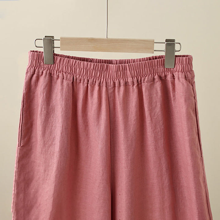 Pantalones de algodón de pierna ancha para mujer con bolsillos y diseño retro de patchwork de encaje liso de Buddha Stones Commute, longitud 7-8 - image 11