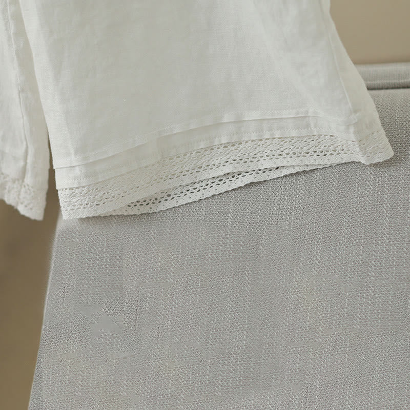 Pantalones de algodón de pierna ancha para mujer con bolsillos y diseño retro de patchwork de encaje liso de Buddha Stones Commute, longitud 7-8