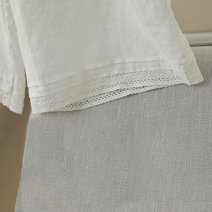 Pantalones de algodón de pierna ancha para mujer con bolsillos y diseño retro de patchwork de encaje liso de Buddha Stones Commute, longitud 7-8