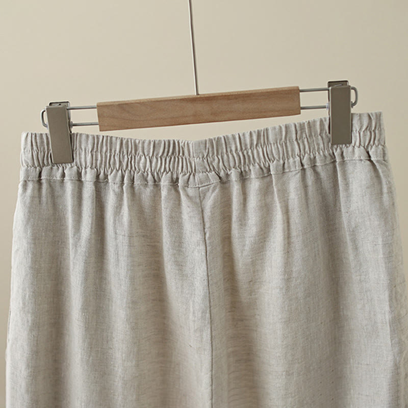 Pantalones de algodón de pierna ancha para mujer con bolsillos y diseño retro de patchwork de encaje liso de Buddha Stones Commute, longitud 7-8