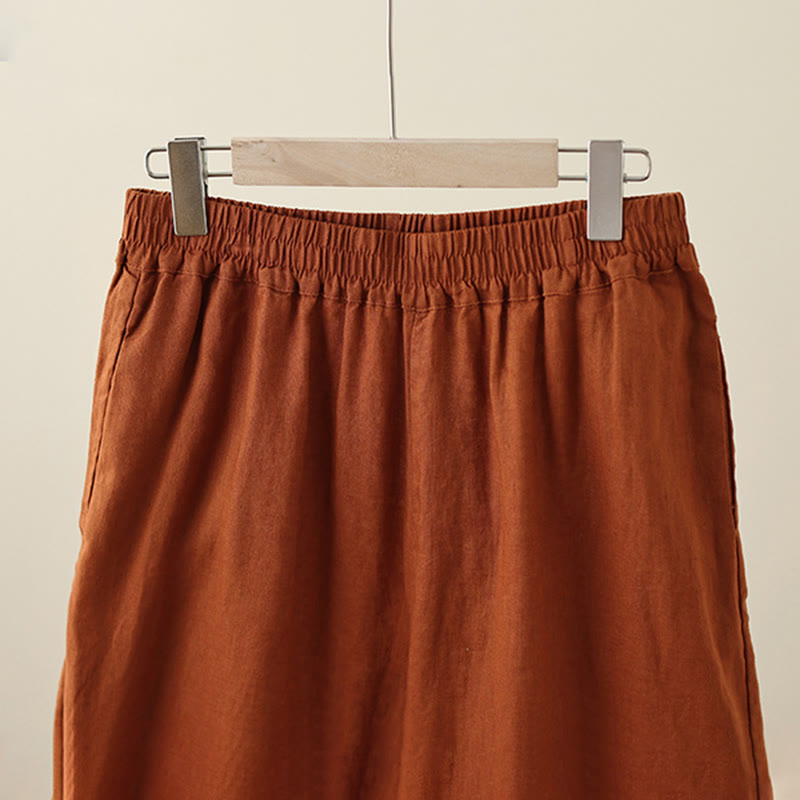 Pantalones de algodón de pierna ancha para mujer con bolsillos y diseño retro de patchwork de encaje liso de Buddha Stones Commute, longitud 7-8