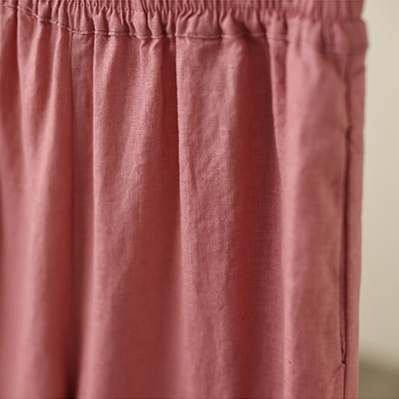 Pantalones de algodón de pierna ancha para mujer con bolsillos y diseño retro de patchwork de encaje liso de Buddha Stones Commute, longitud 7-8