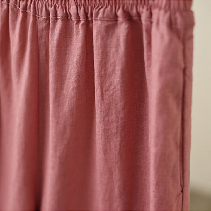 Pantalones de algodón de pierna ancha para mujer con bolsillos y diseño retro de patchwork de encaje liso de Buddha Stones Commute, longitud 7-8