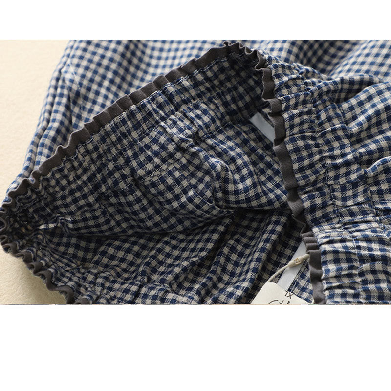 Pantalones casuales de lino y algodón con estampado a cuadros Buddha Stones Commute, de longitud 7-8, para mujer, con pernera ancha y bolsillos - image 8
