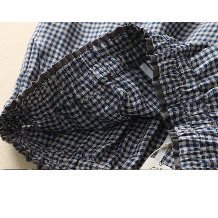 Pantalones casuales de lino y algodón con estampado a cuadros Buddha Stones Commute, de longitud 7-8, para mujer, con pernera ancha y bolsillos - image 8