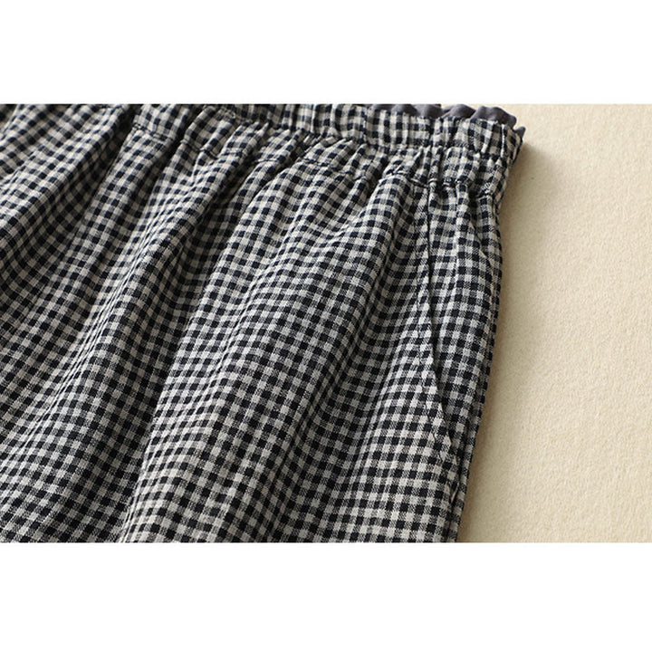 Pantalones casuales de lino y algodón con estampado a cuadros Buddha Stones Commute, de longitud 7-8, para mujer, con pernera ancha y bolsillos - image 13
