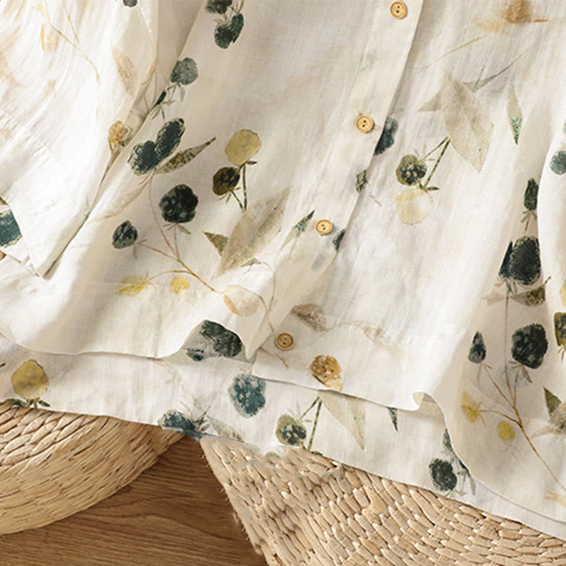 Cárdigan de poliéster con mangas tres cuartos para mujer, estampado de plantas y Buddha Stones , con cuello en V y botones - image 5