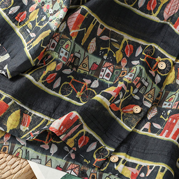 Camisa de mujer de poliéster con cuello en V y diseño de botones, estampada con Buddha Stones y plantas. - image 15