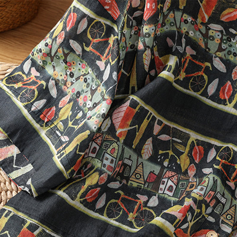 Camisa de mujer de poliéster con cuello en V y diseño de botones, estampada con Buddha Stones y plantas. - image 12