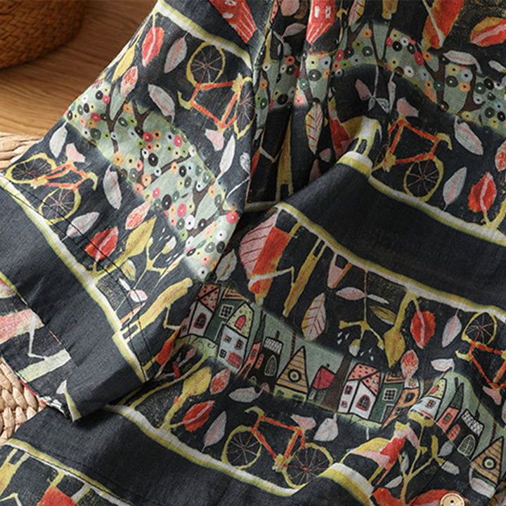 Camisa de mujer de poliéster con cuello en V y diseño de botones, estampada con Buddha Stones y plantas. - image 12