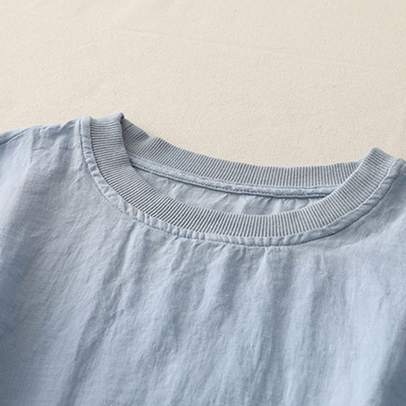 Camisa de poliéster de manga corta para mujer con diseño de Buddha Stones, cuello redondo y diseño de hilo liso - image 1