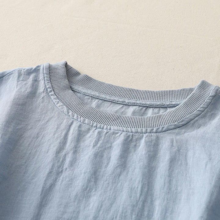 Camisa de poliéster de manga corta para mujer con diseño de Buddha Stones, cuello redondo y diseño de hilo liso - image 1