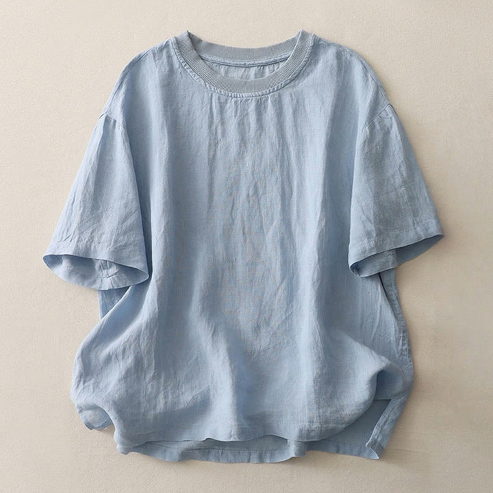 Camiseta de manga corta de poliéster para mujer con cuello redondo y diseño de Buddha Stones. - Azul cielo claro - US14，UK/AU18，EU46 (2XL) - image 0