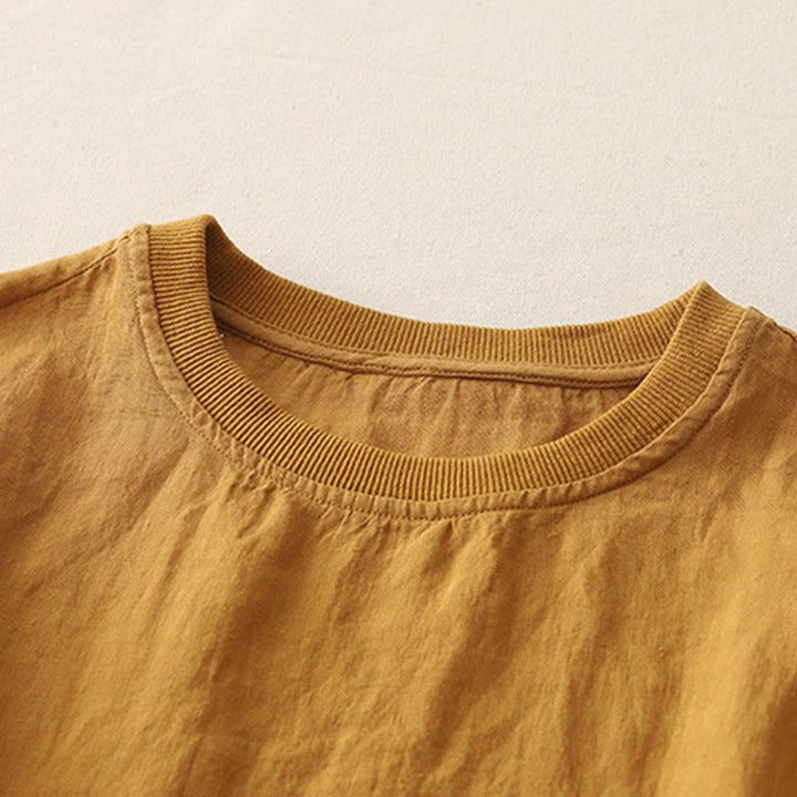 Camisa de poliéster de manga corta para mujer con diseño de Buddha Stones, cuello redondo y diseño de hilo liso - image 13