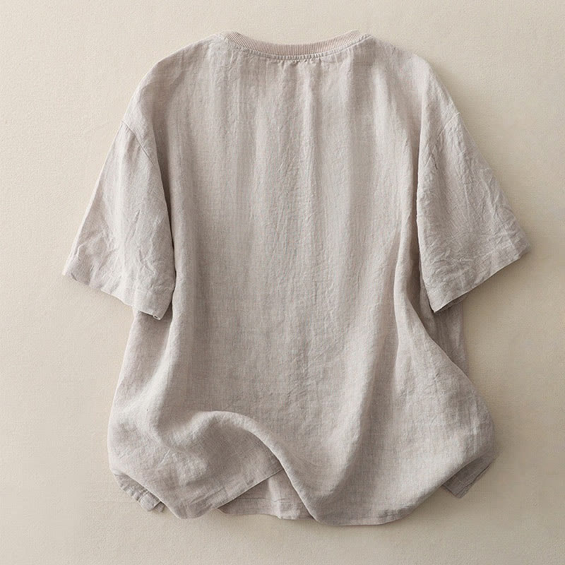 Camisa de poliéster de manga corta para mujer con diseño de Buddha Stones, cuello redondo y diseño de hilo liso - image 25